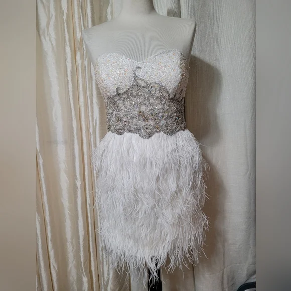 white christmas dresses 1920s Marabou and Ostrich Feather Mini Dress – Annie's Ibiza Online main image 1